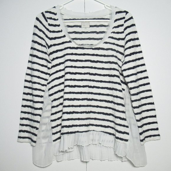Anthropologie Postmark Striped Textured Sweater Top Black White Striped Medium - Picture 3 of 11